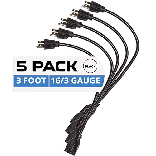 16//3 SJT Durable Electrical Extension Cord Set 10 Pack of 1 Foot Black Extension Cords